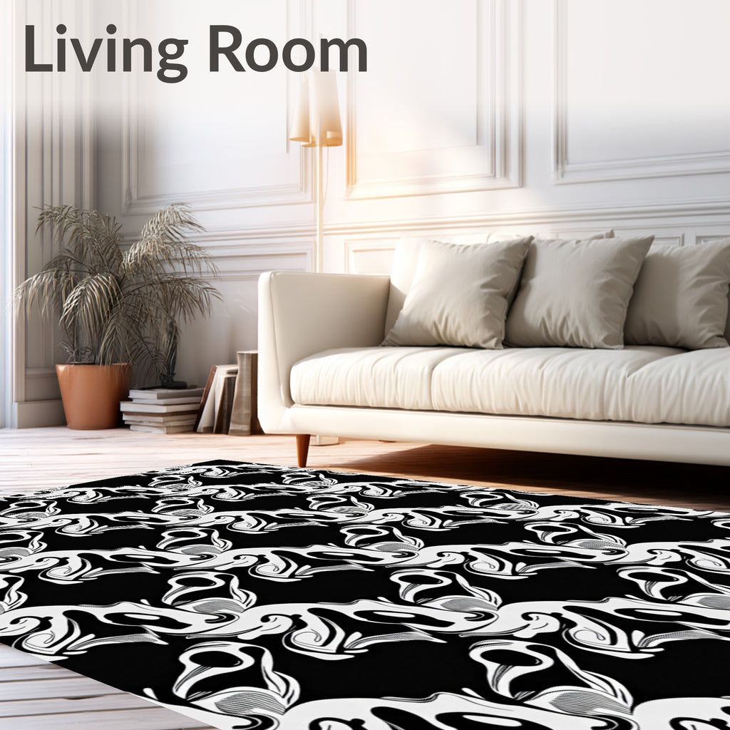Abstract Black White Op Art Pattern Rug