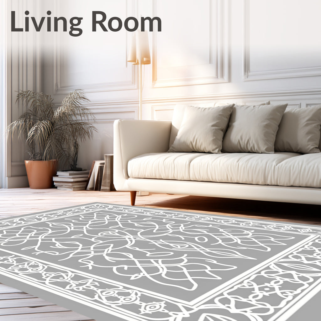 Intricate Floral Scrollwork White Design Rug