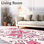 Pink Floral Vine Swirl Pattern Rug