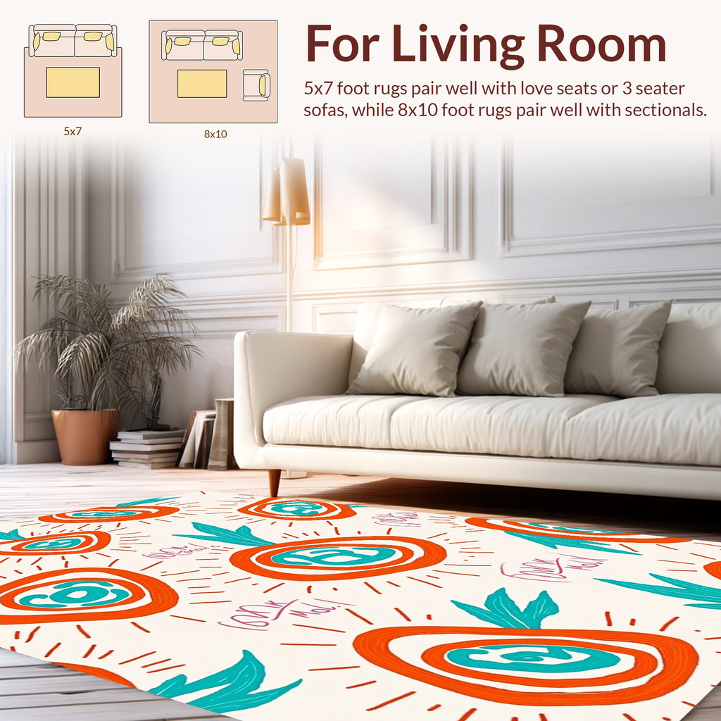 Whimsical Orange Teal Abstract Pattern Rug