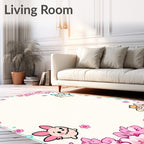 Cute Animal Floral Pink Accent Rug