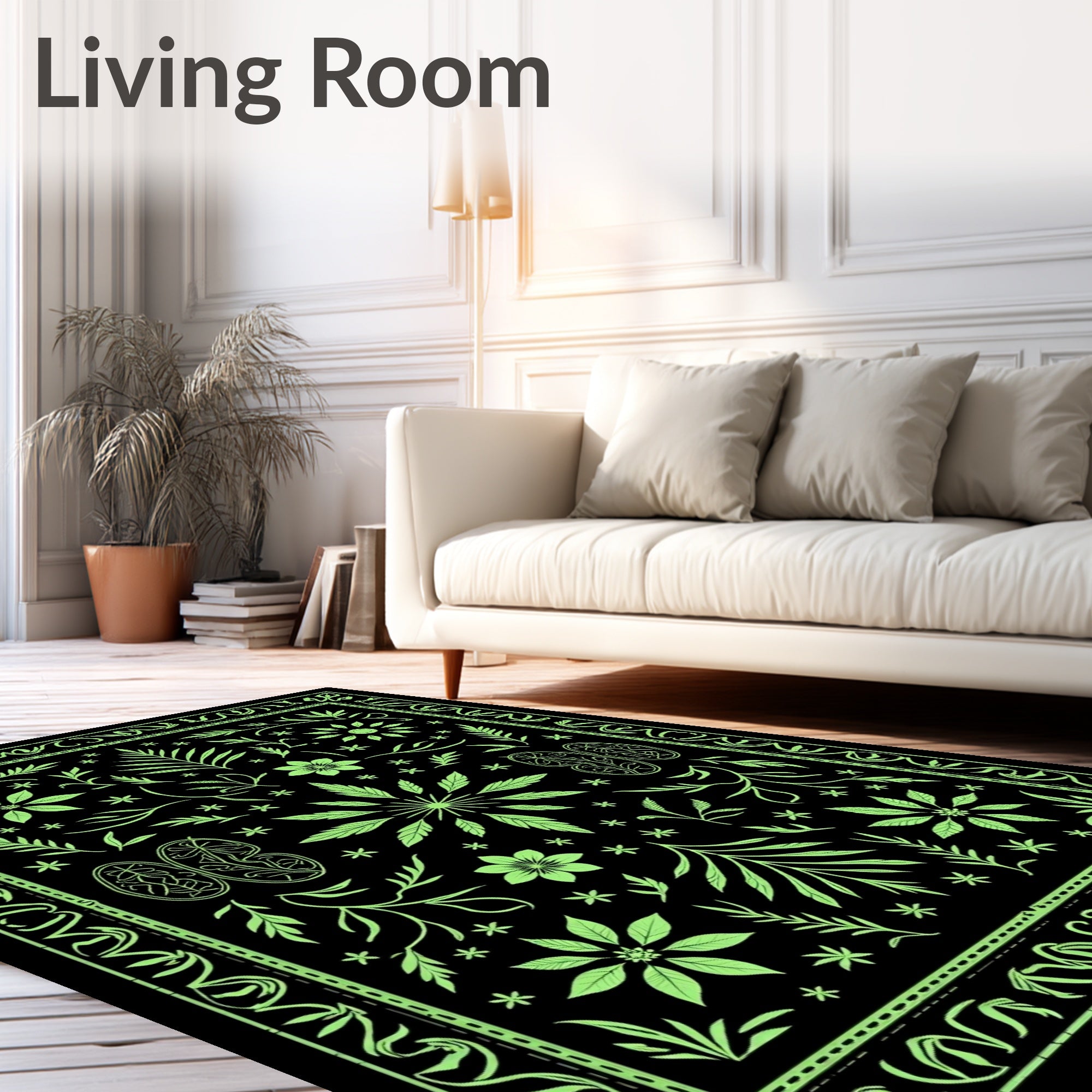 Lime Green Floral Vine Garden Rug