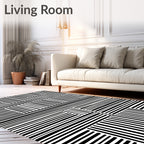 Bold Black White Geometric Stripe Rug