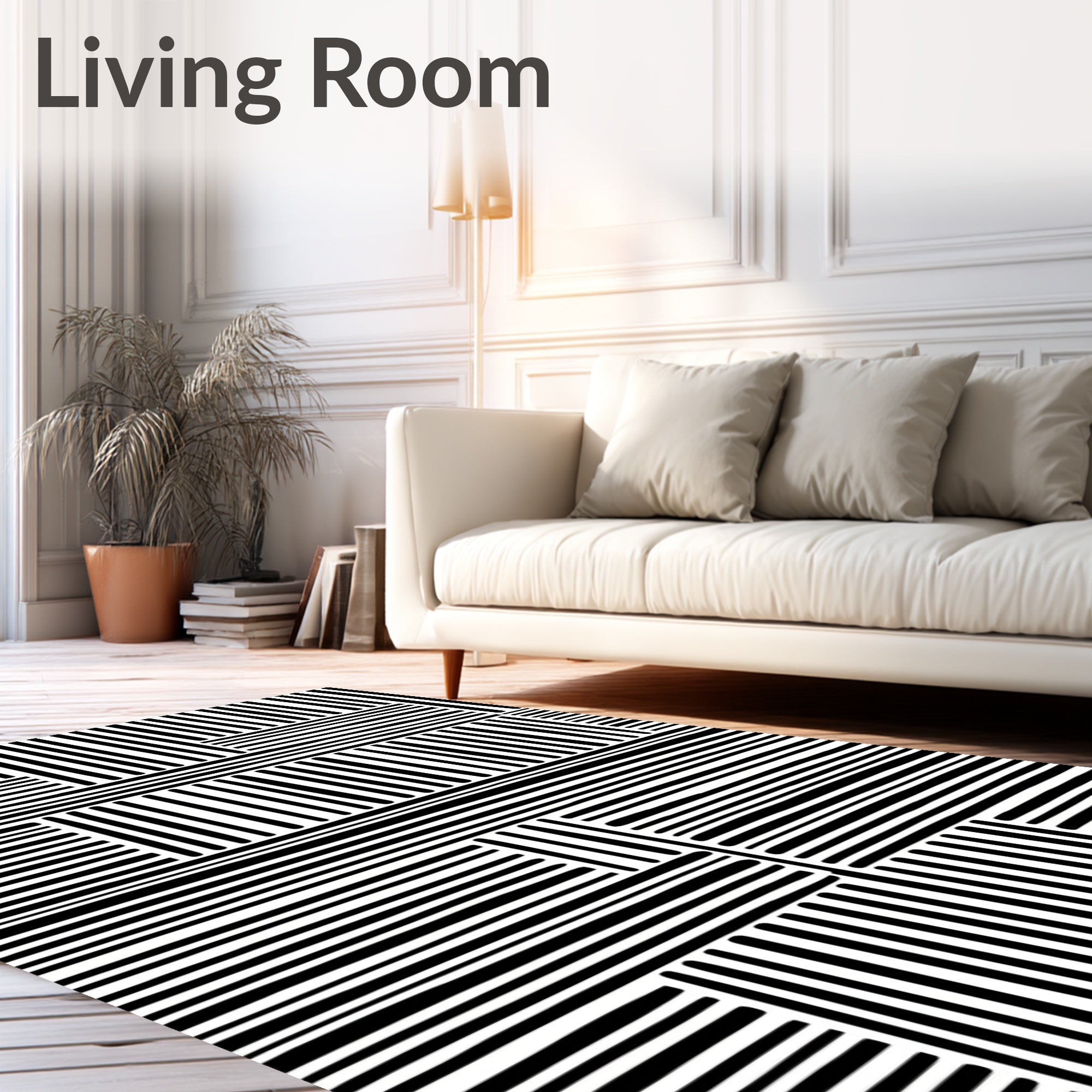 Bold Black White Geometric Stripe Rug