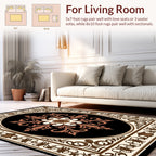 Rich Black Floral Ornament Pattern Rug