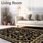 Ornate Gold Floral Scrollwork Pattern Rug
