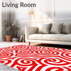 Bold Red Swirl Interlocking Curves Rug