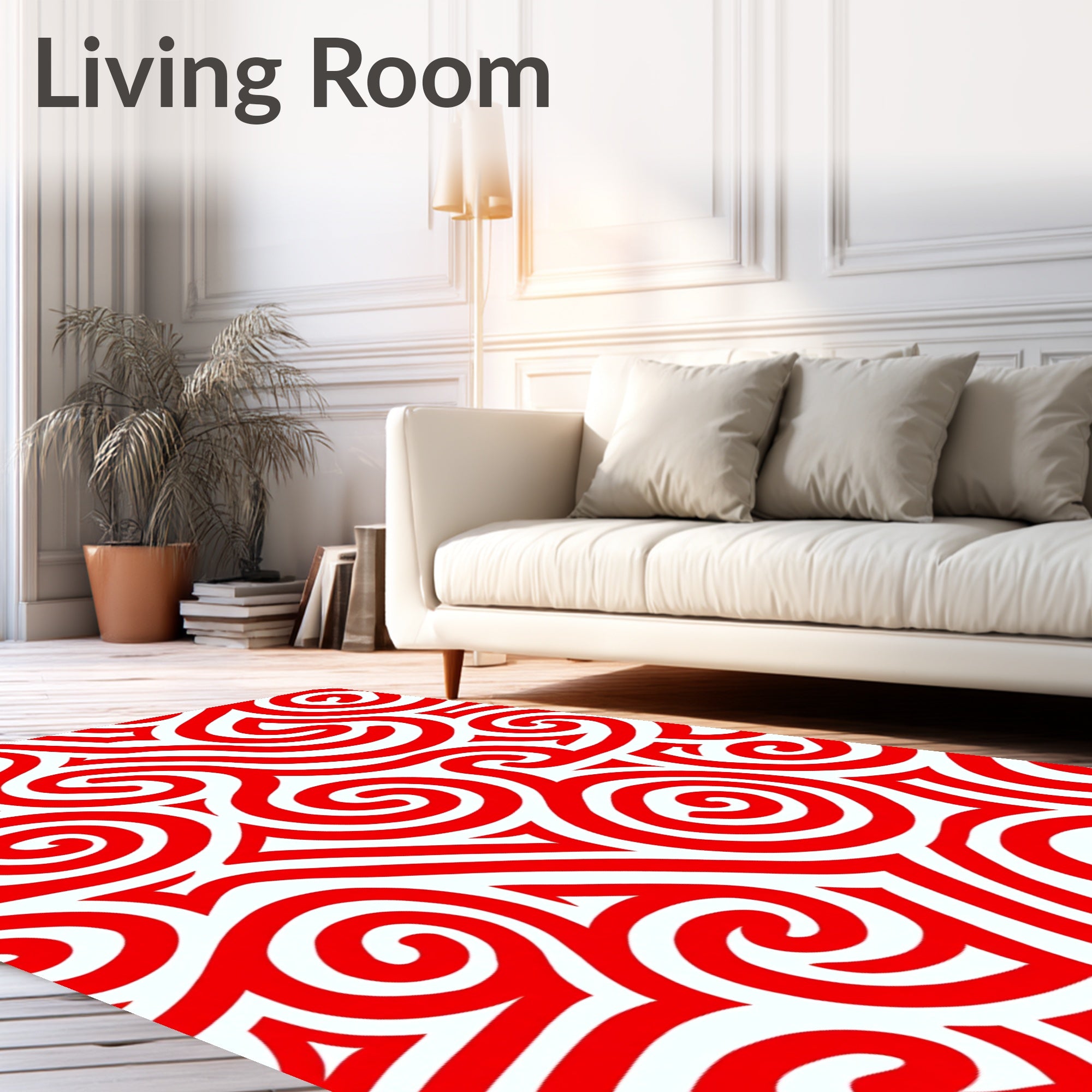 Bold Red Swirl Interlocking Curves Rug