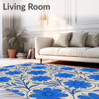 Bold Blue Floral Pattern Rug
