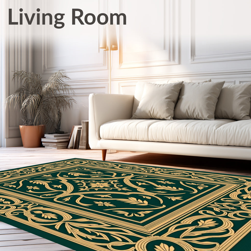 Elegant Floral Scroll Border Design Rug