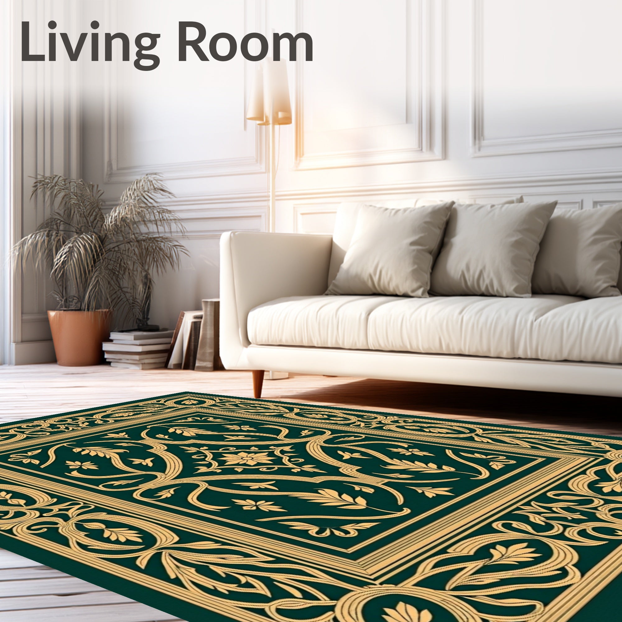 Elegant Floral Scroll Border Design Rug
