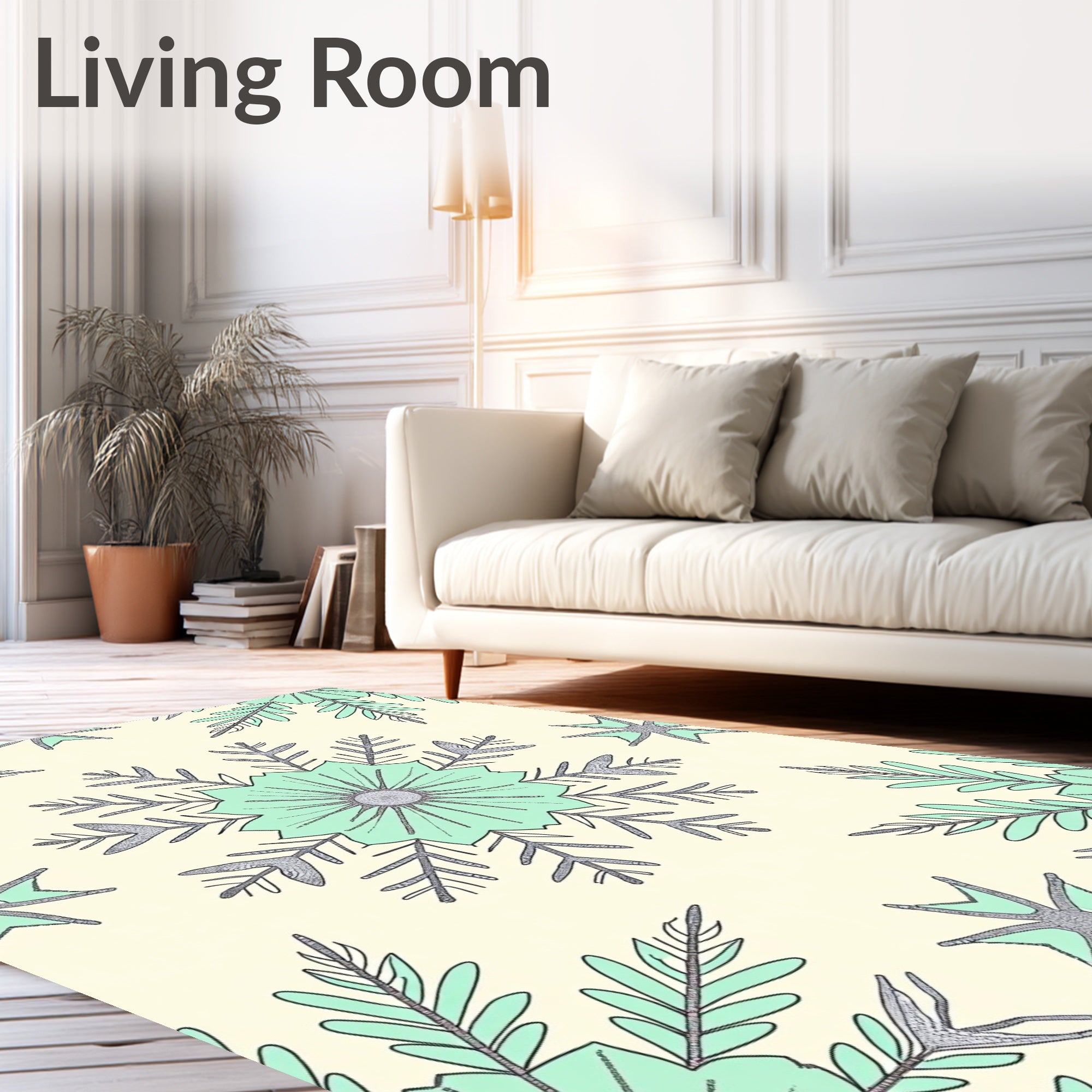 Mint And Silver Snowflake Pattern Rug