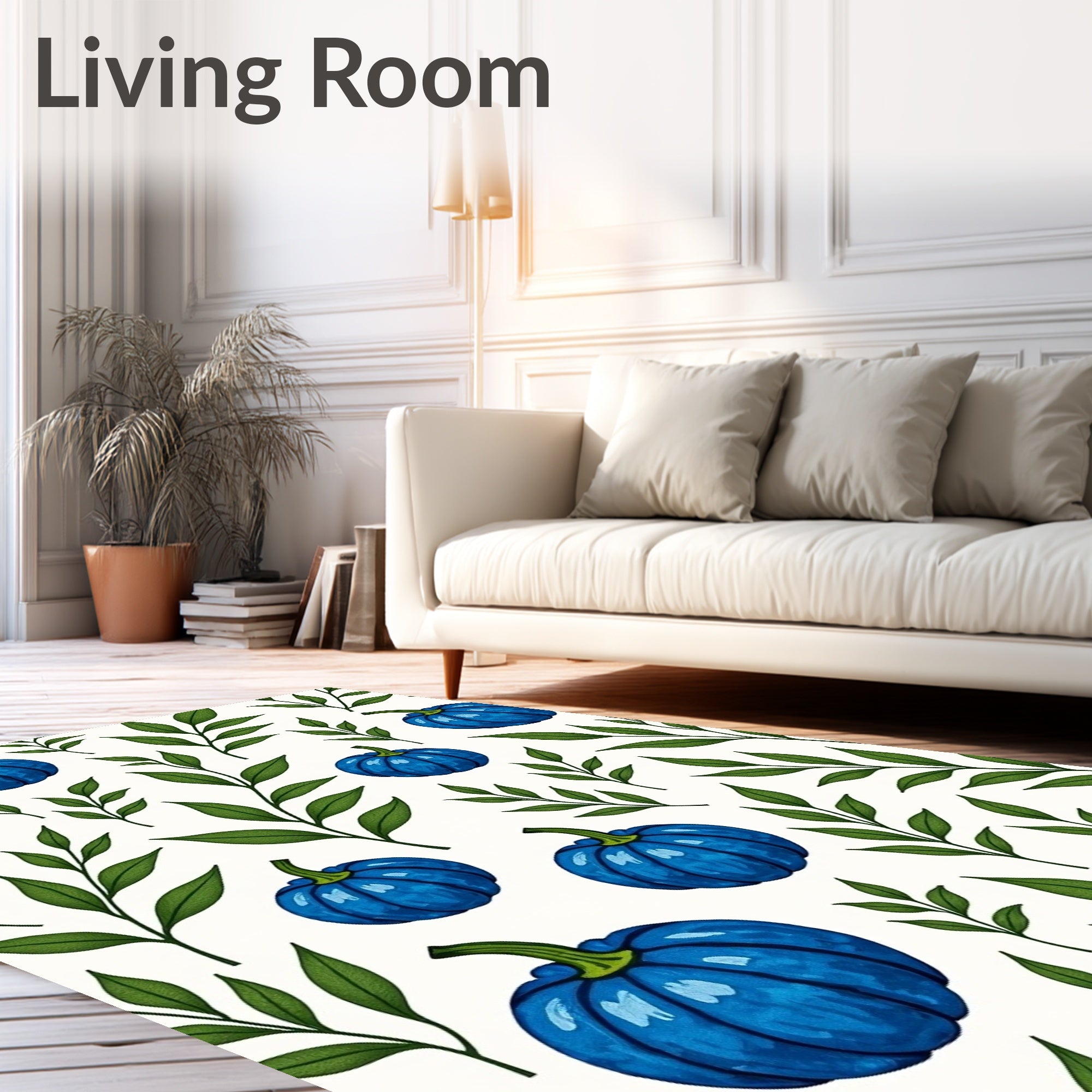 Blue Pumpkin Vine Pattern Rug