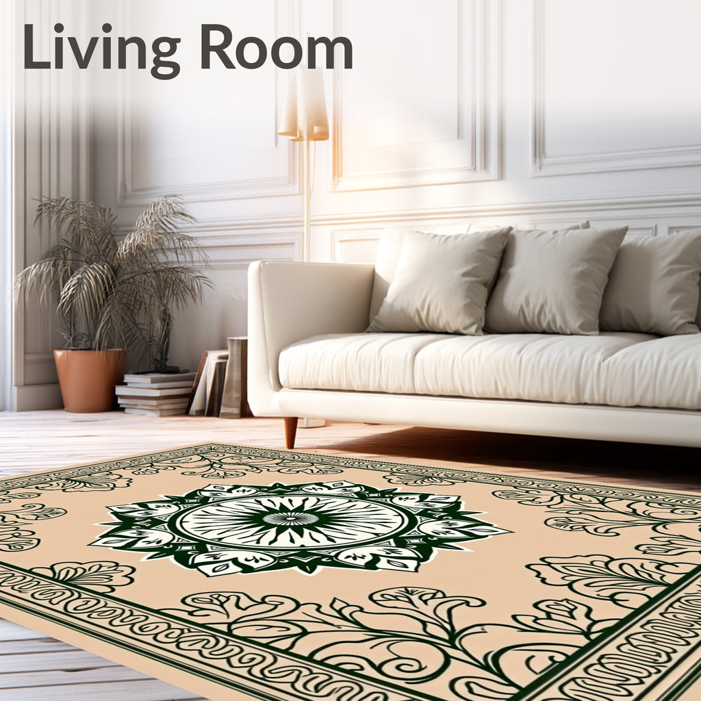 Ornate Floral Mandala Border Design Rug