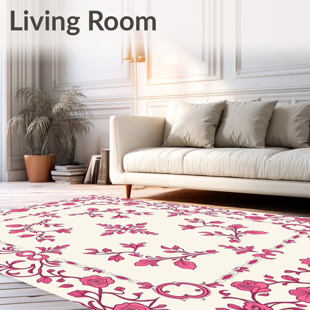 Pink Blossom Floral Vines Rug