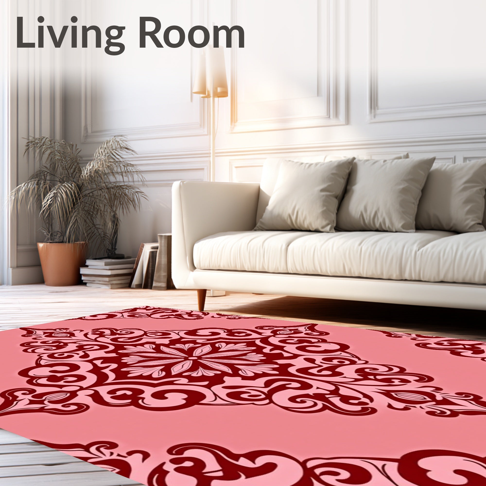 Ornate Damask Floral Rococo Design Rug