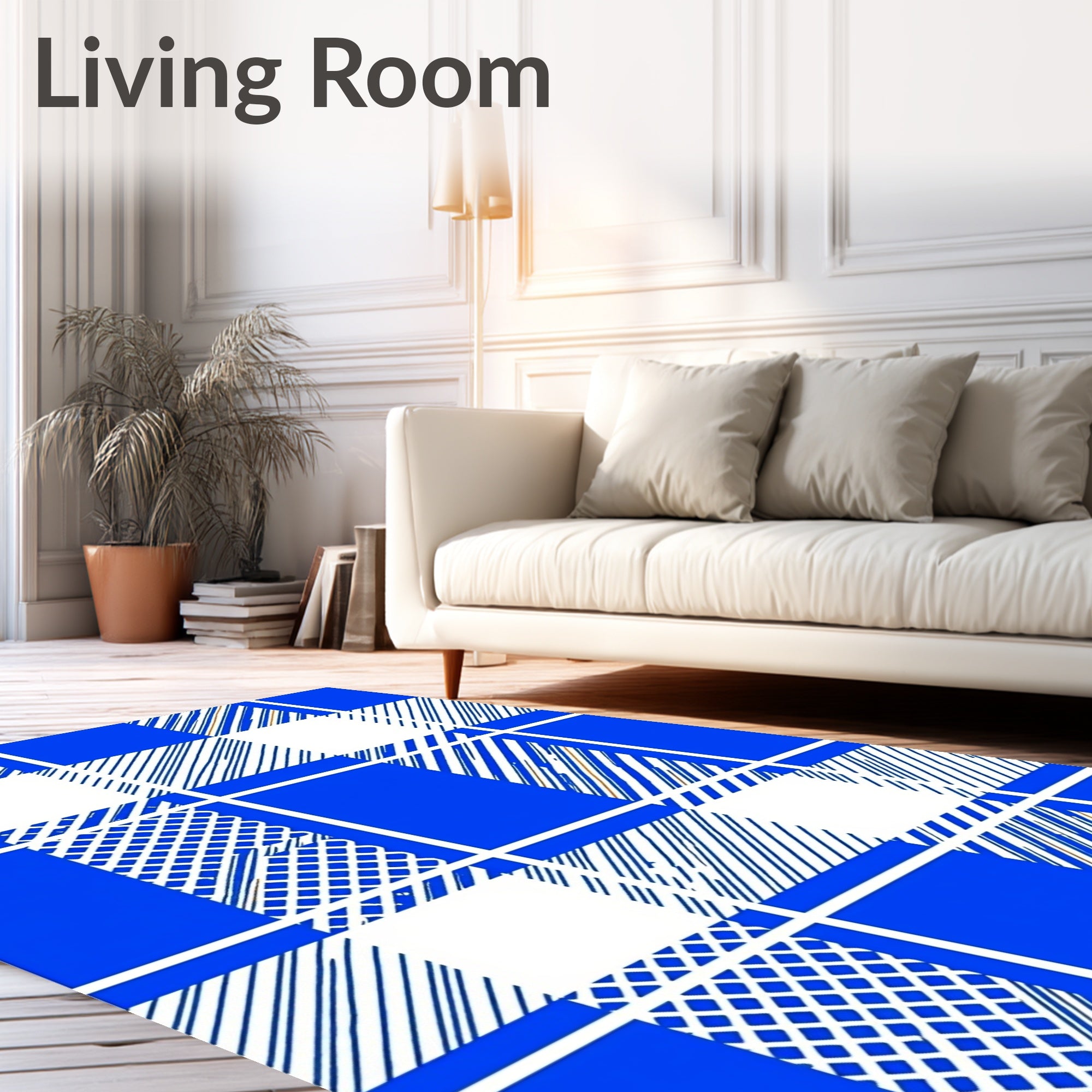 Blue White Plaid Pattern Rug