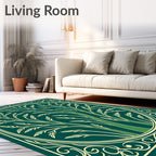 Elegant Green Floral Oval Design Rug