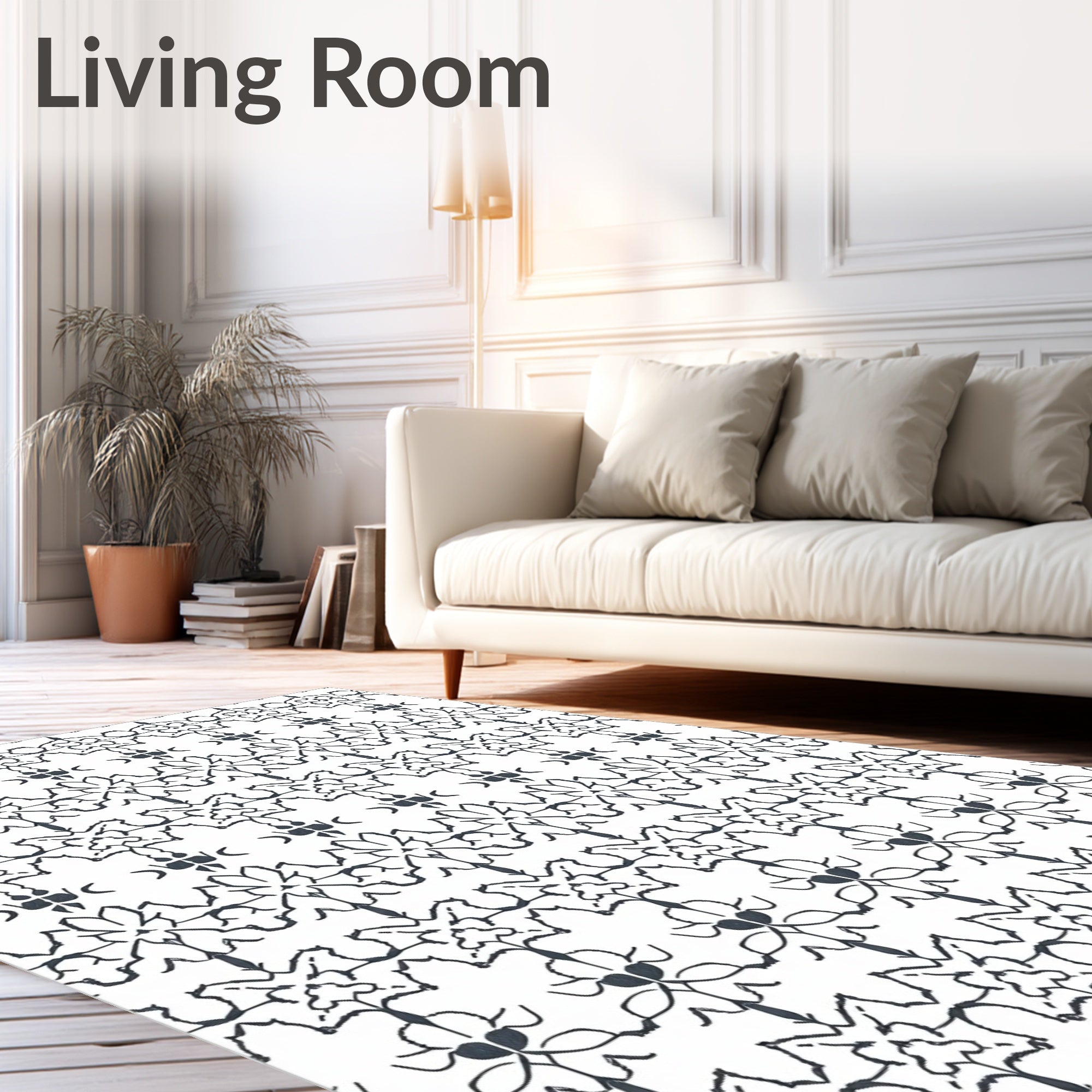 Intricate Black White Repeating Pattern Rug