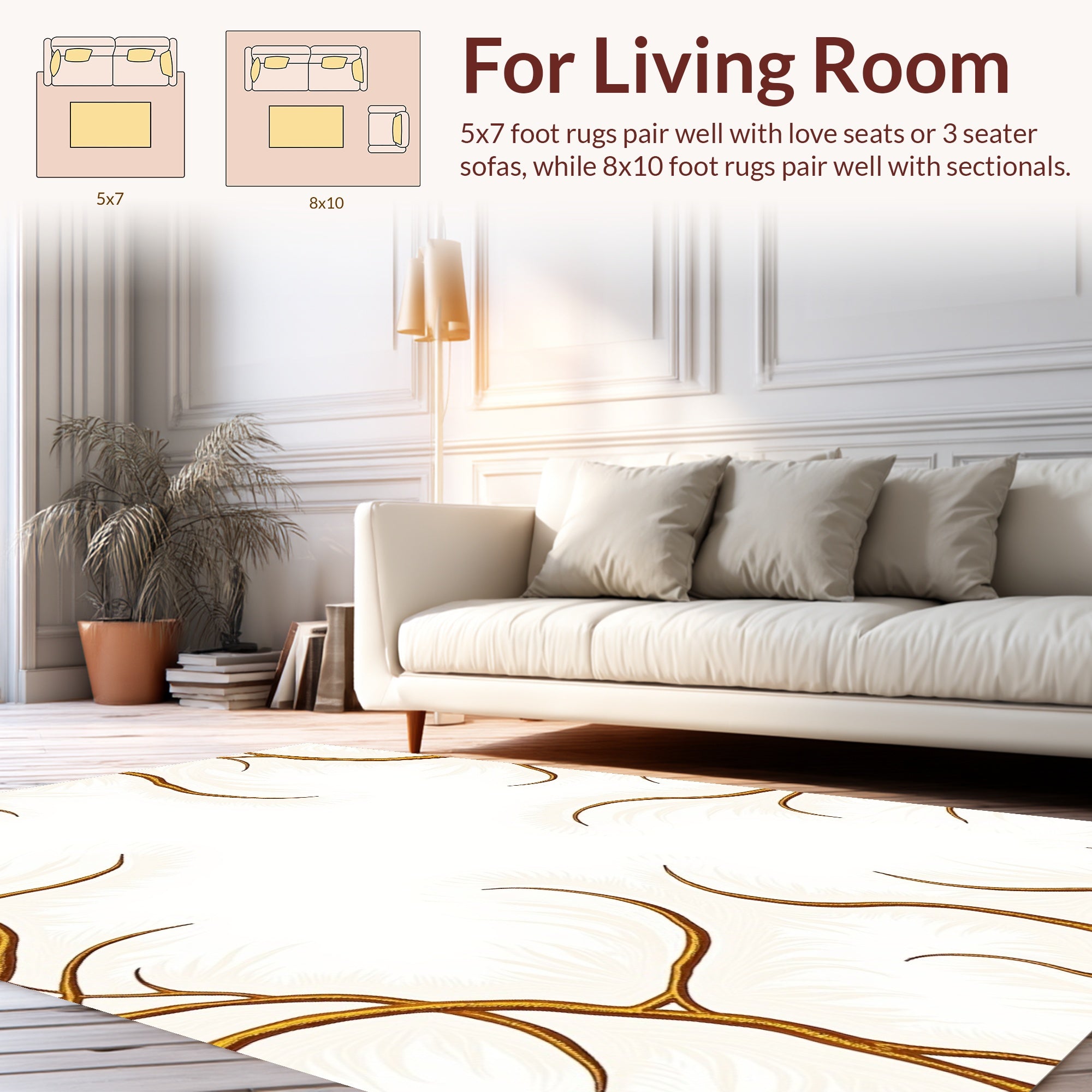 Golden Organic Swirls Design Rug