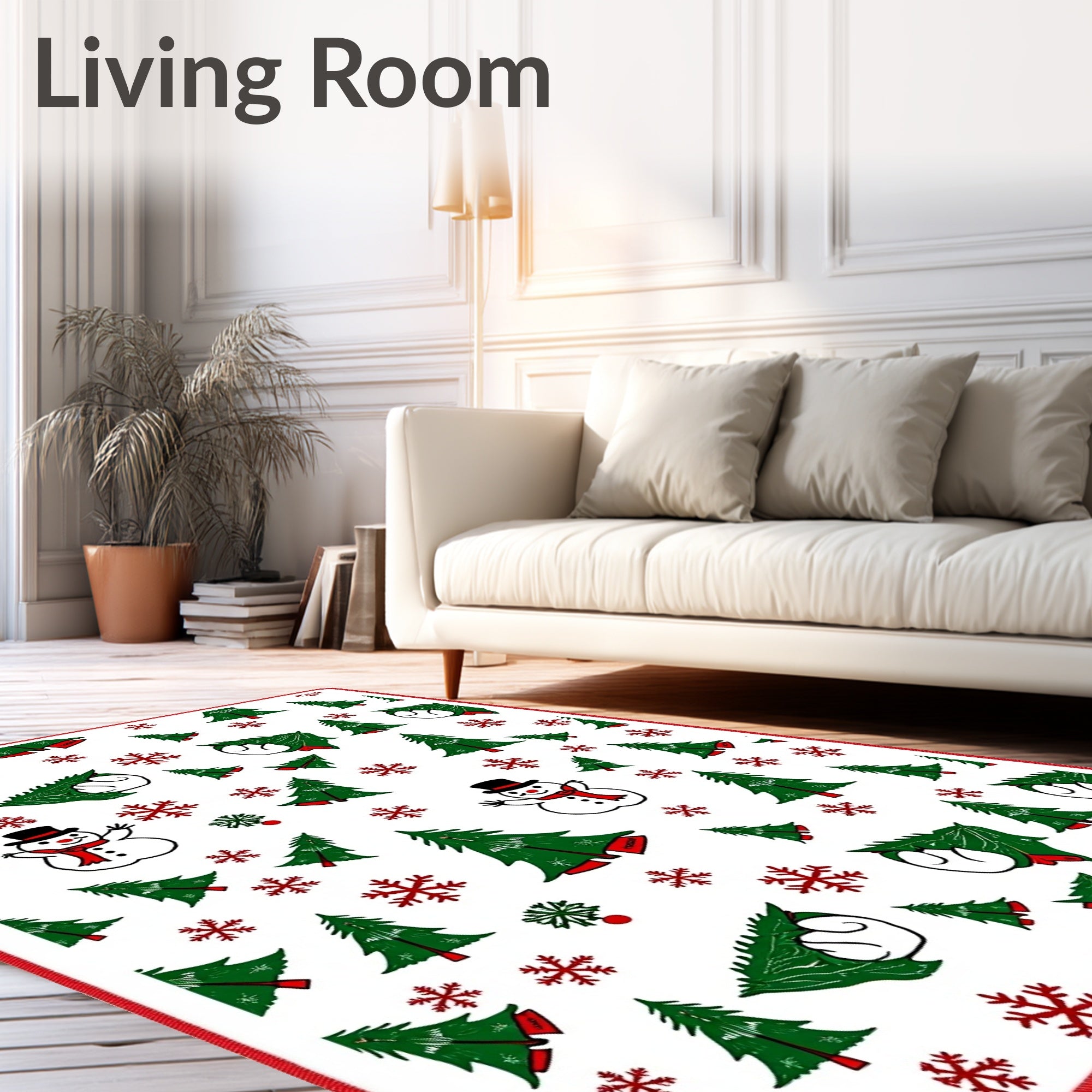 Festive Snowman Christmas Tree Snowflakes Rug