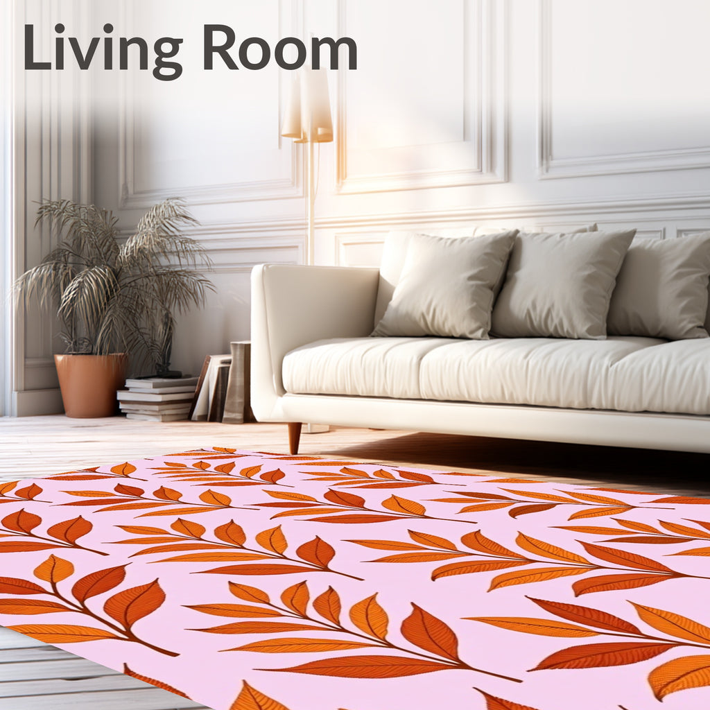 Autumn Leaf Pattern On Pink Rug