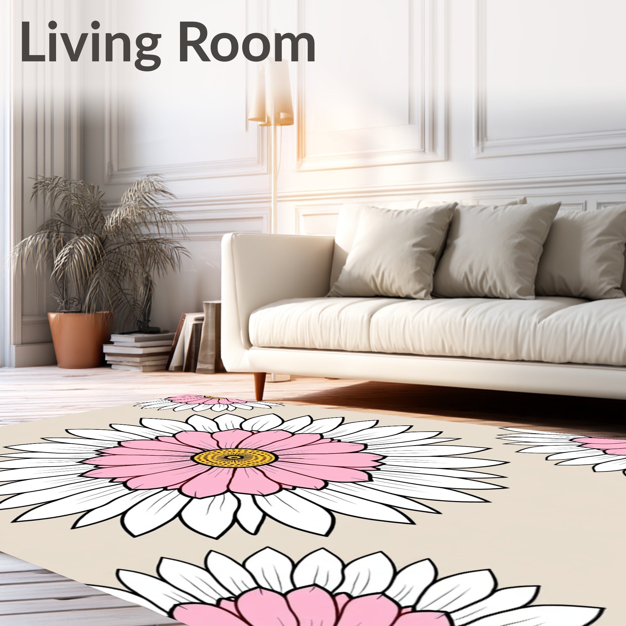 Pink Daisy Pattern Design Rug