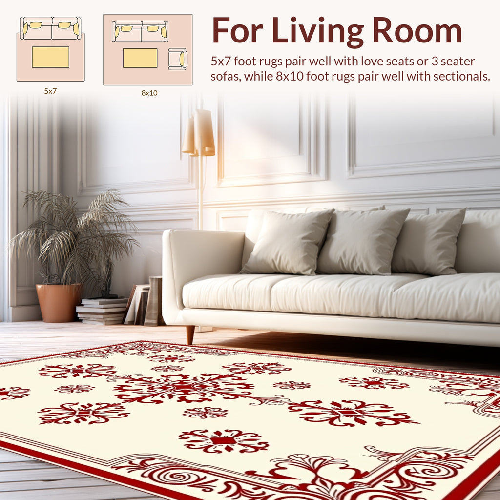 Traditional Red Cream Damask Rug