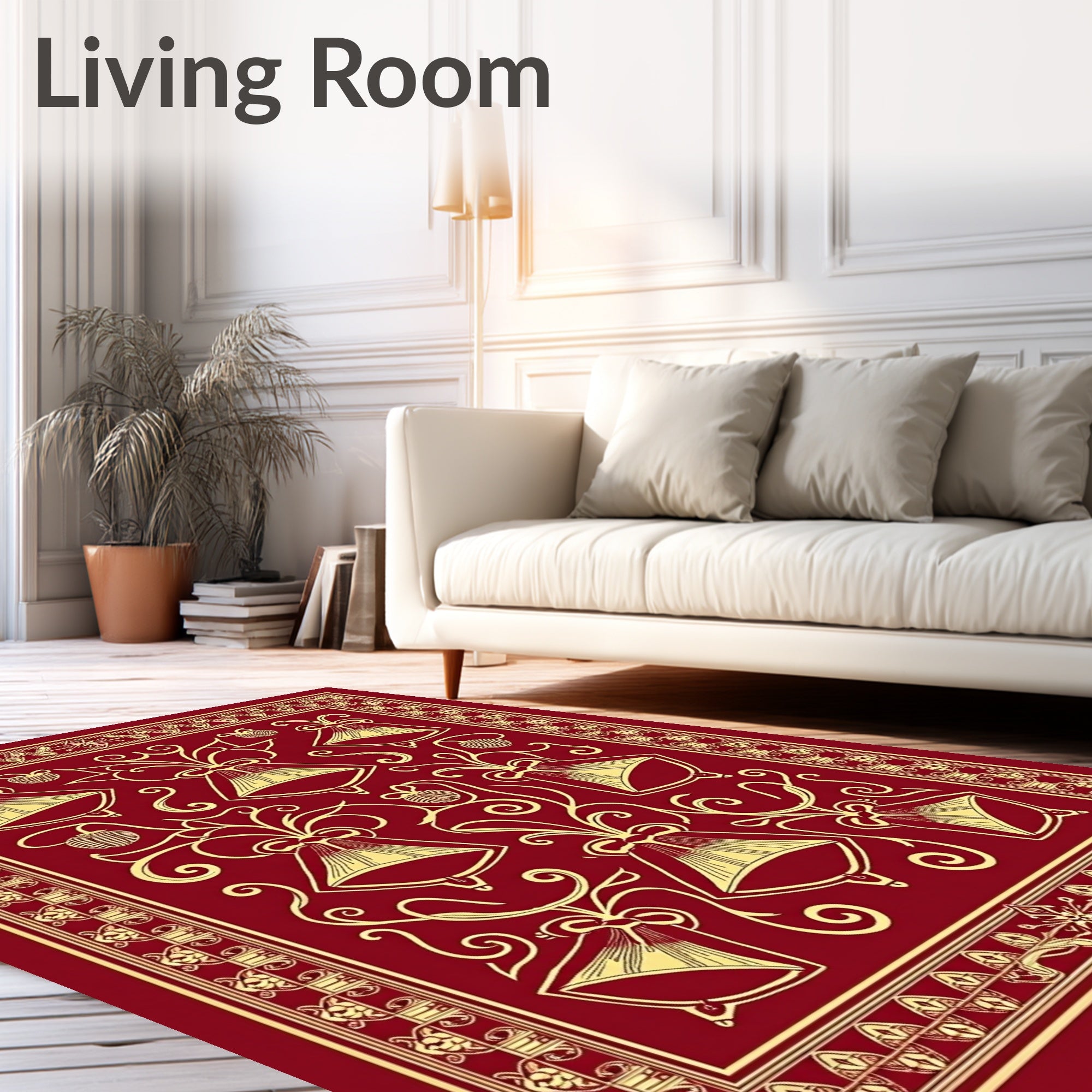 Red Yellow Bell Floral Swirls Rug