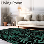 Dark Botanical Leaf Pattern Rug