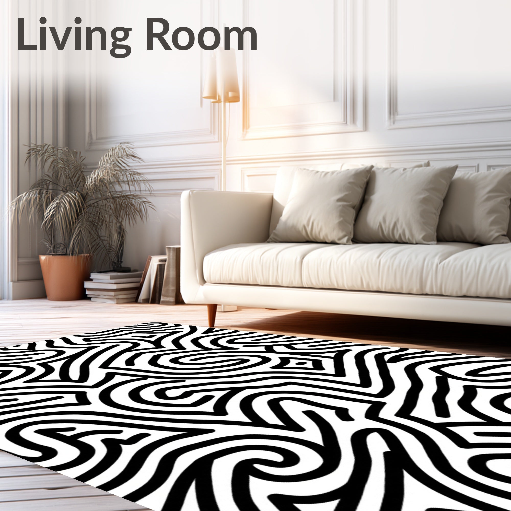Bold Black Wave Pattern Rug