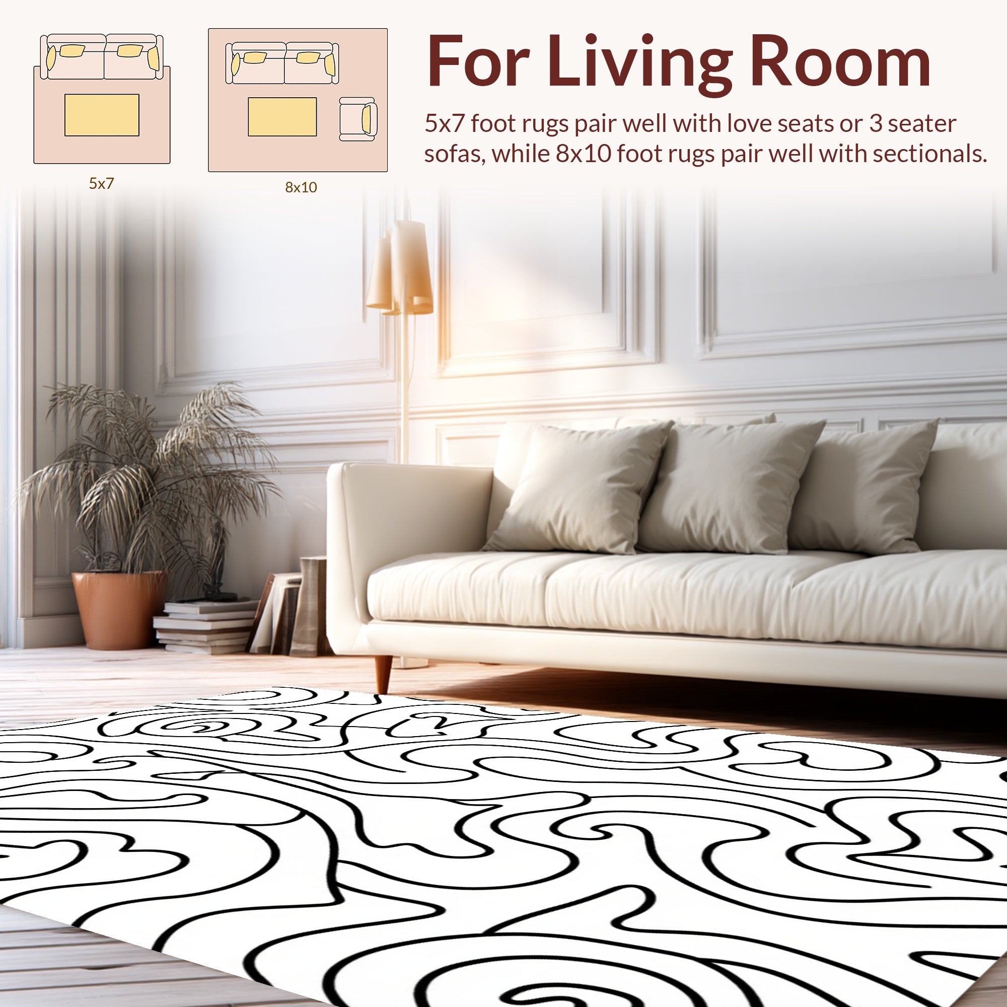 Abstract Curvy Line Art Design Rug