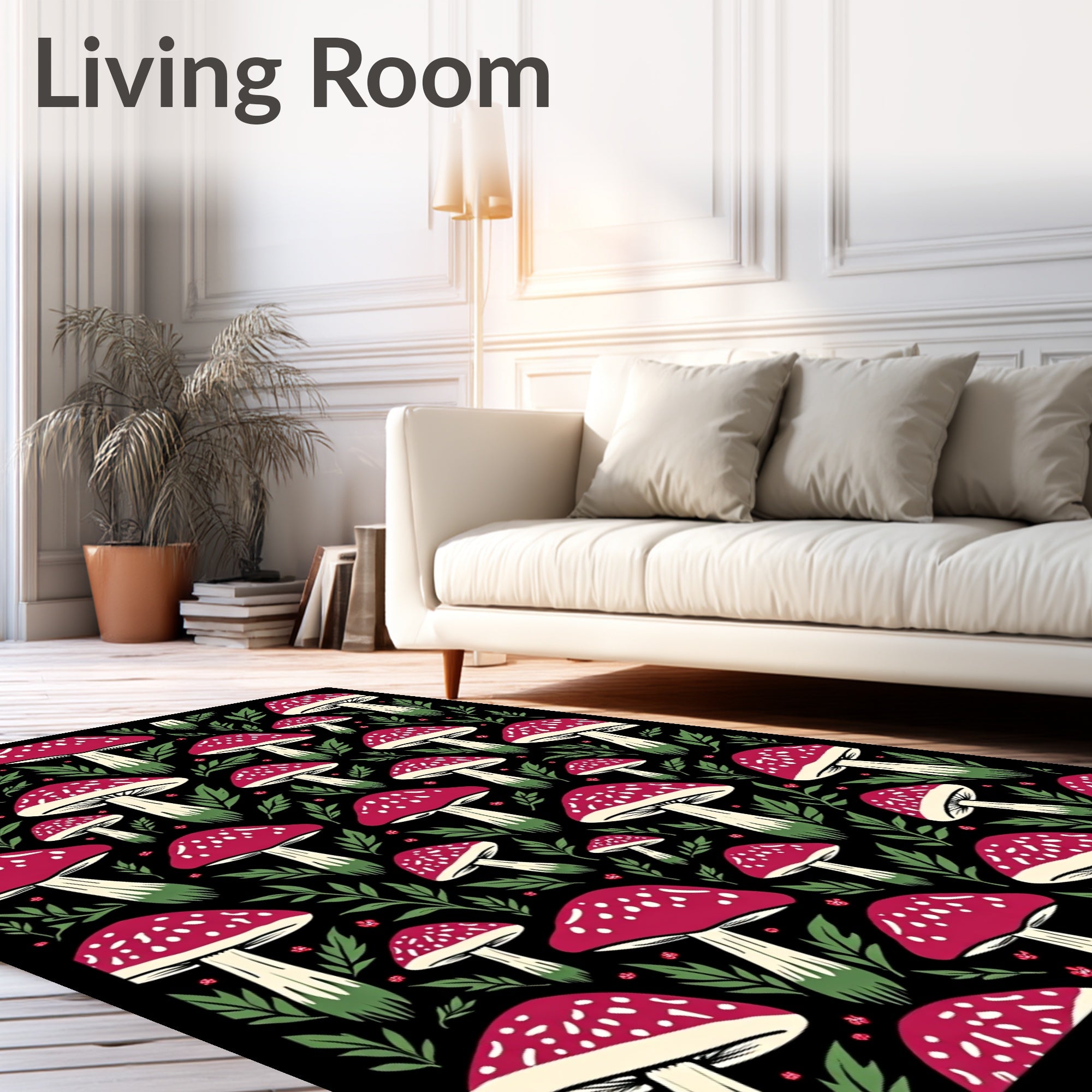 Whimsical Mushroom Pattern Design Rug