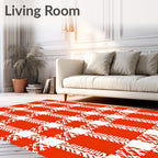 Bold Red Checked Abstract Pattern Rug