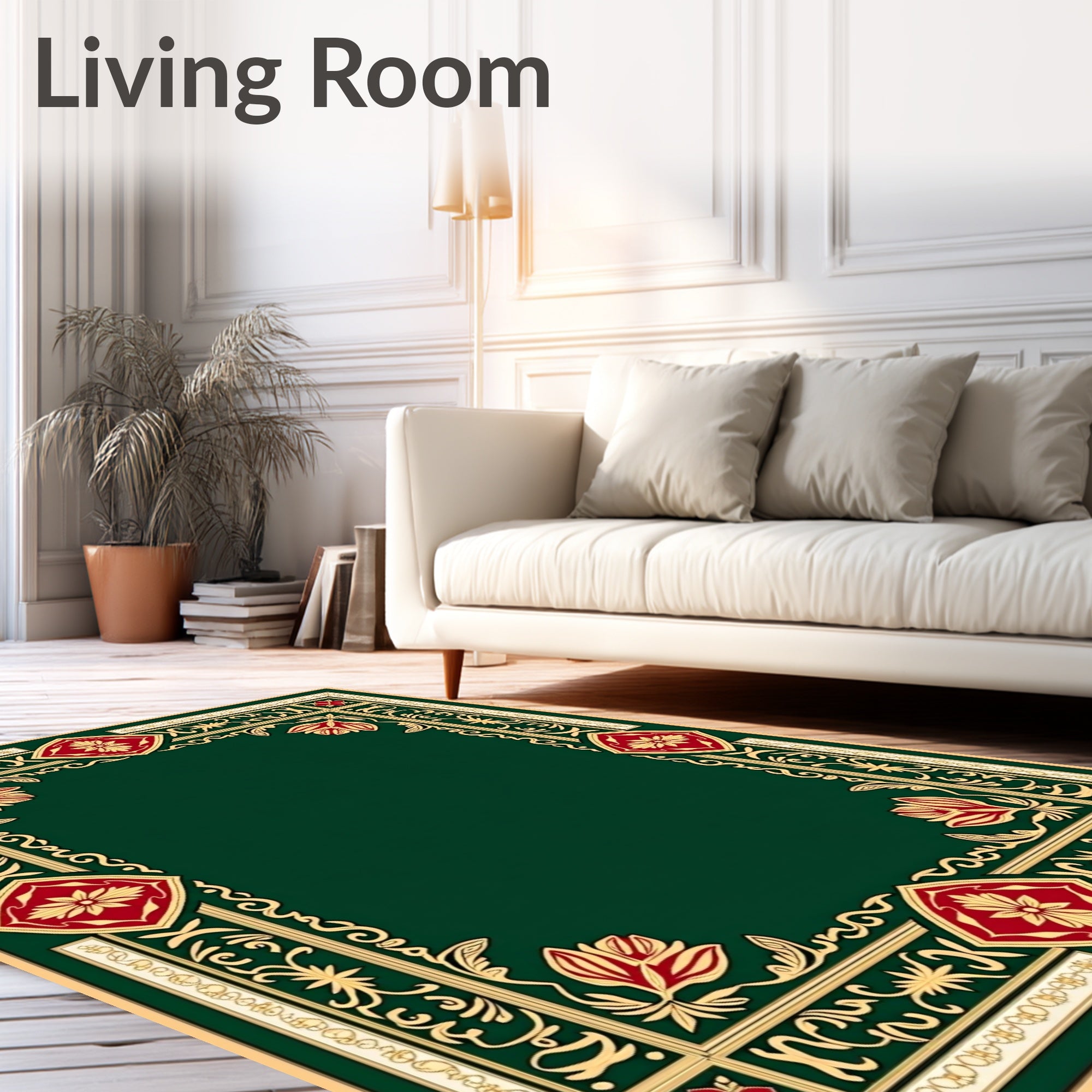 Ornate Floral Geometric Border Design Rug