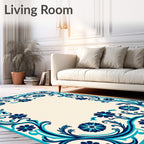 Intricate Blue Floral Vine Pattern Rug
