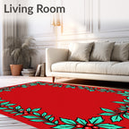 Festive Green Holly Red Berry Frame Rug