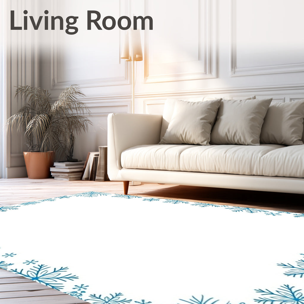 Cool Blue Celestial Snowflakes Border Rug