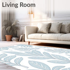 Serene Blue Botanical Leaf Pattern Rug