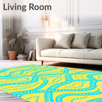Bright Yellow Aqua Wave Pattern Rug