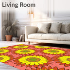 Yellow Sunflower Patterned Bright Rug