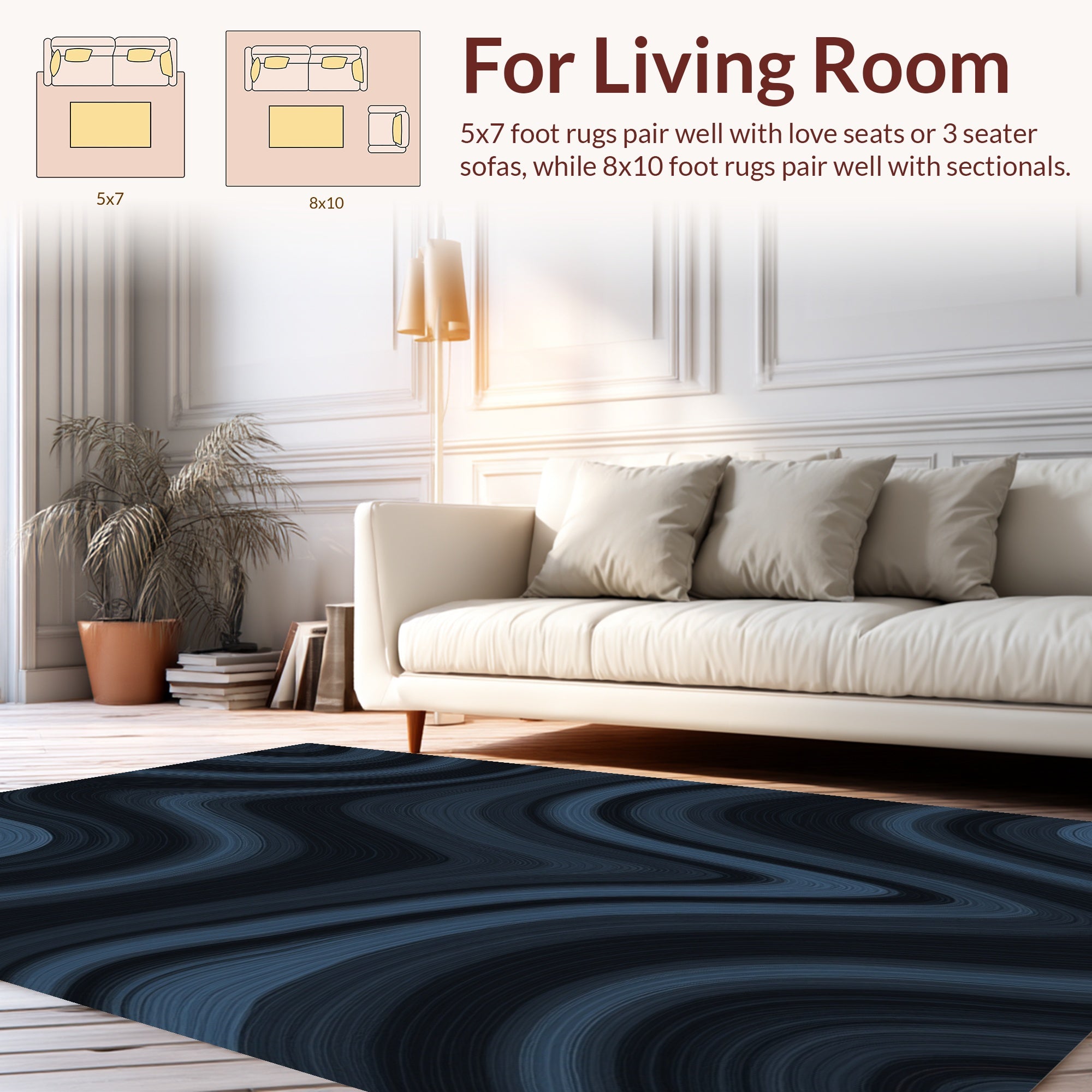 Deep Blue Swirl Abstract Pattern Rug