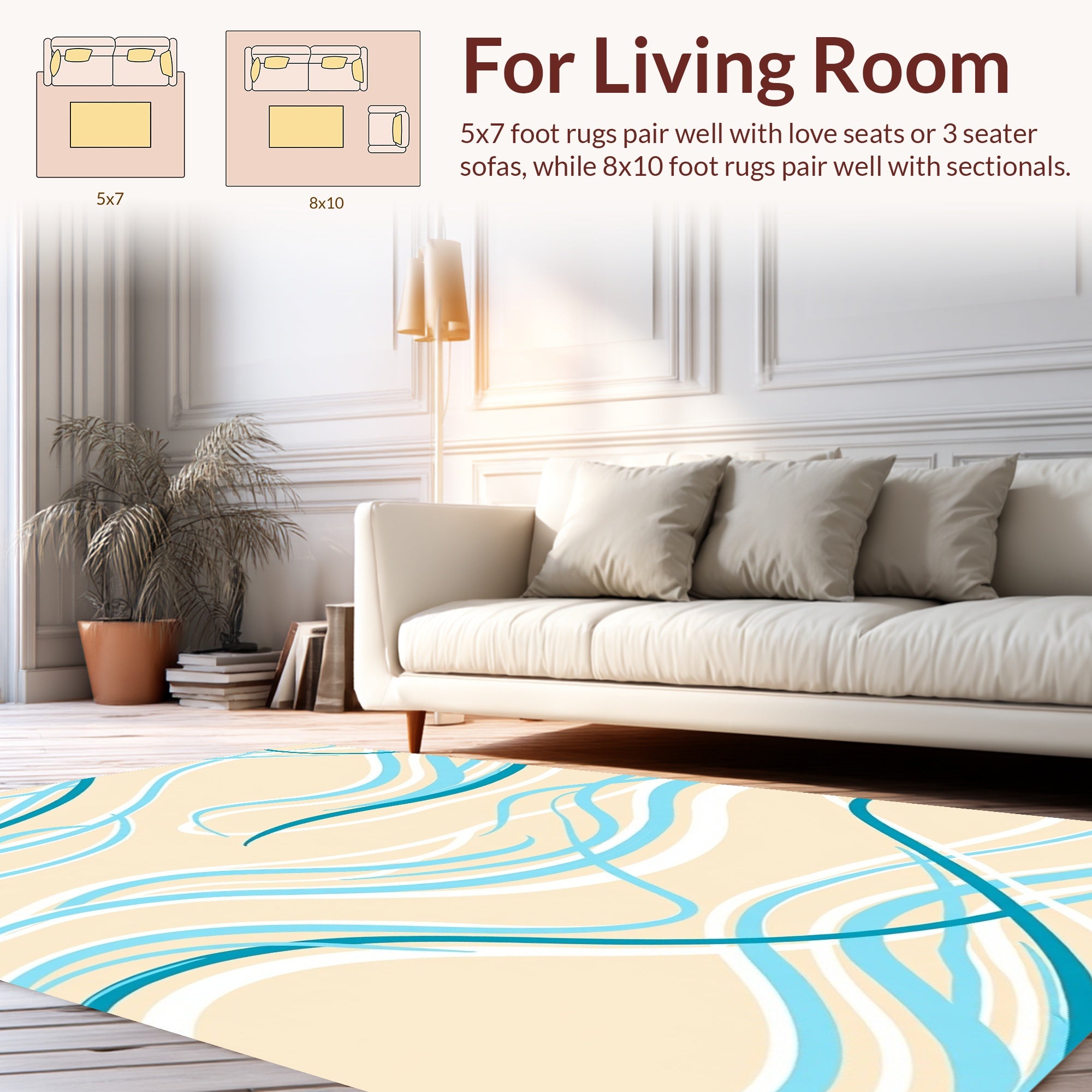 Abstract Swirls Aqua White Pattern Rug