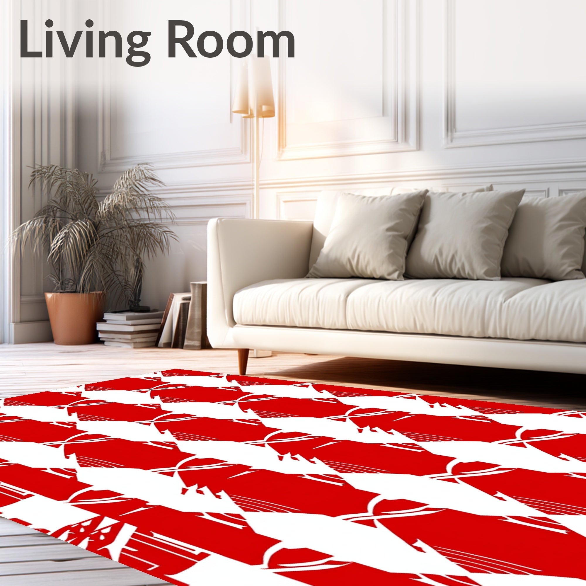 Bold Red White Geometric Pattern Rug