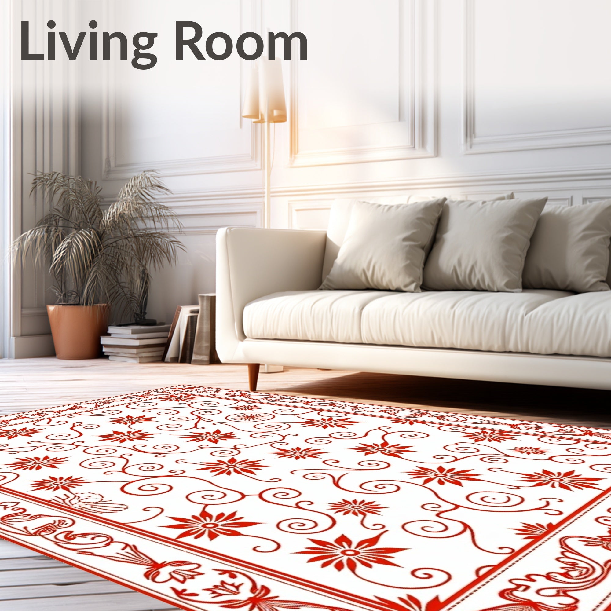 Red Floral Vine Patterned Rug