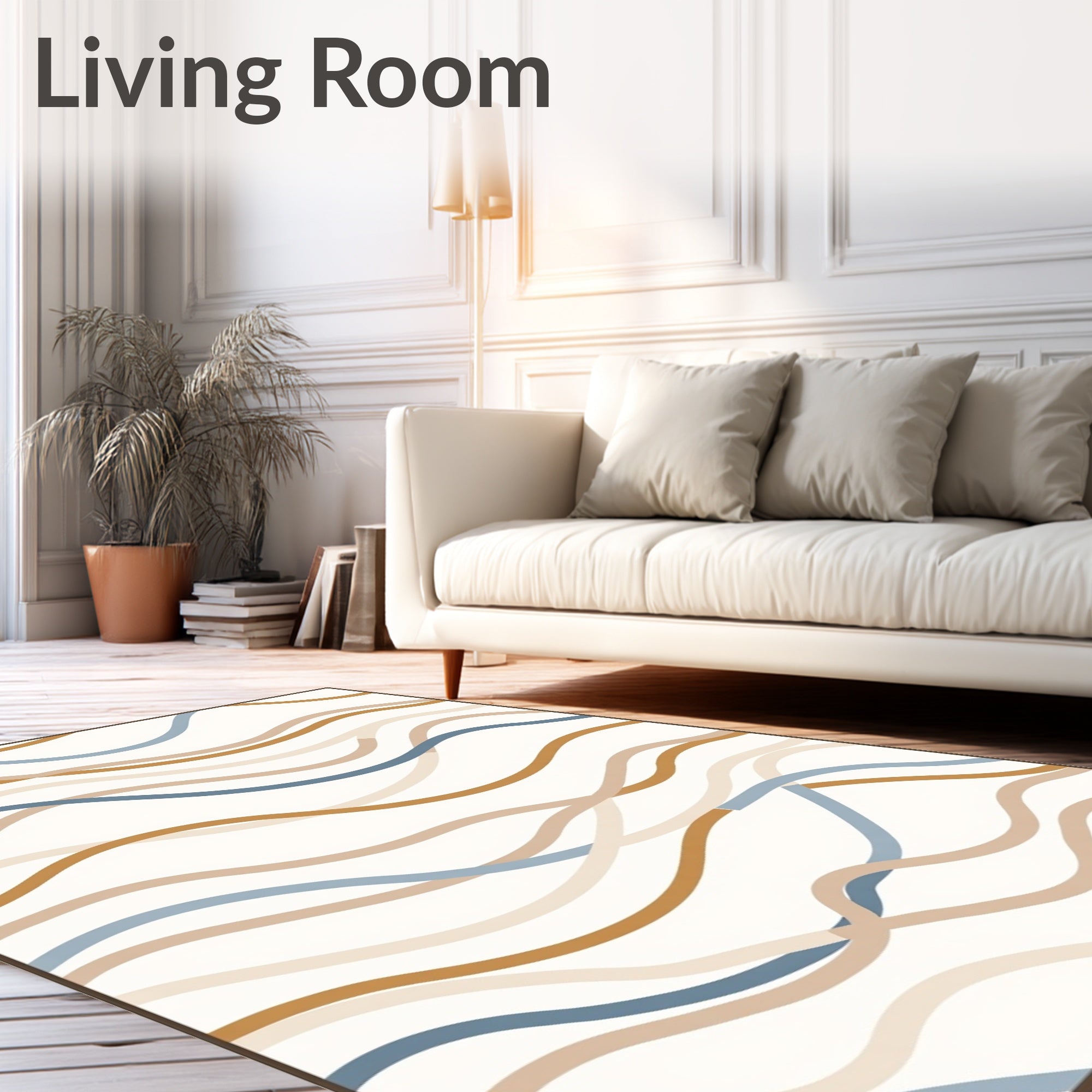 Abstract Wavy Brown Blue Lines Rug