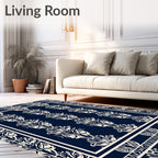 Art Deco Ivory Navy Floral Design Rug