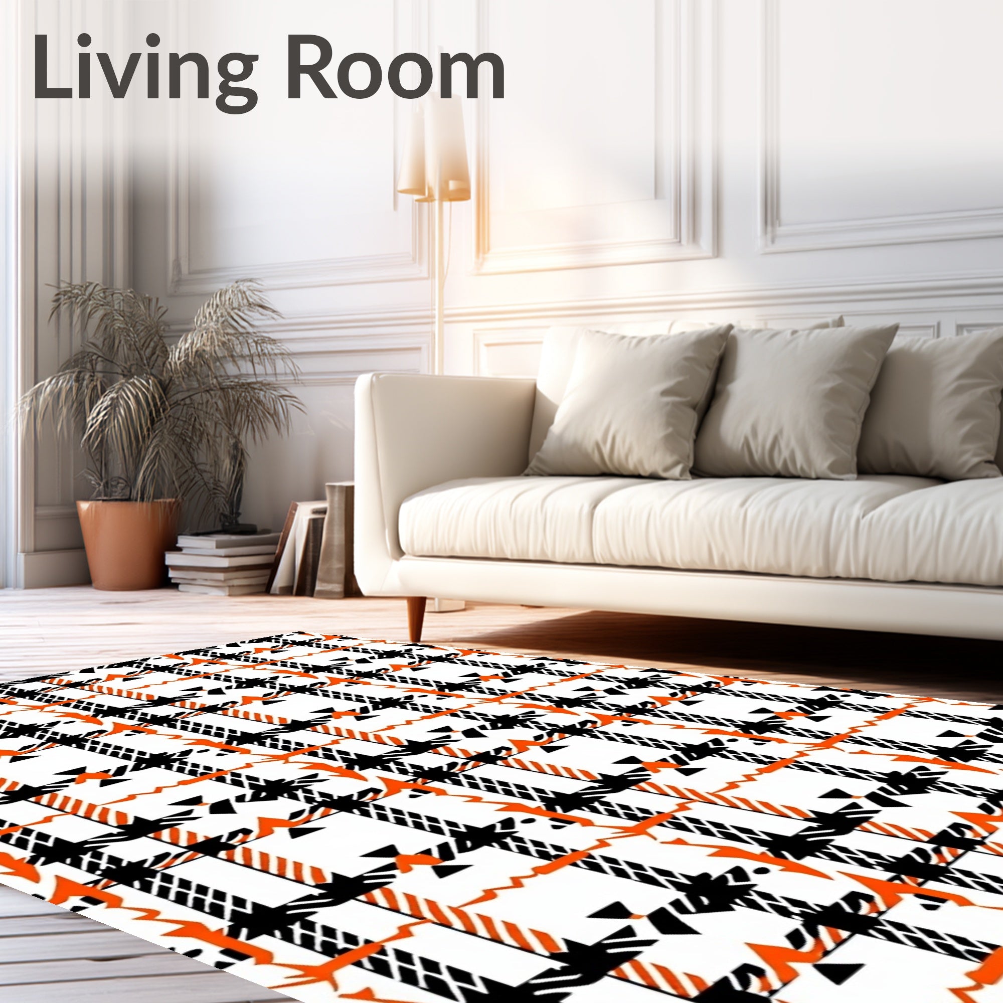 Bold Plaid Geometric Orange Pattern Rug