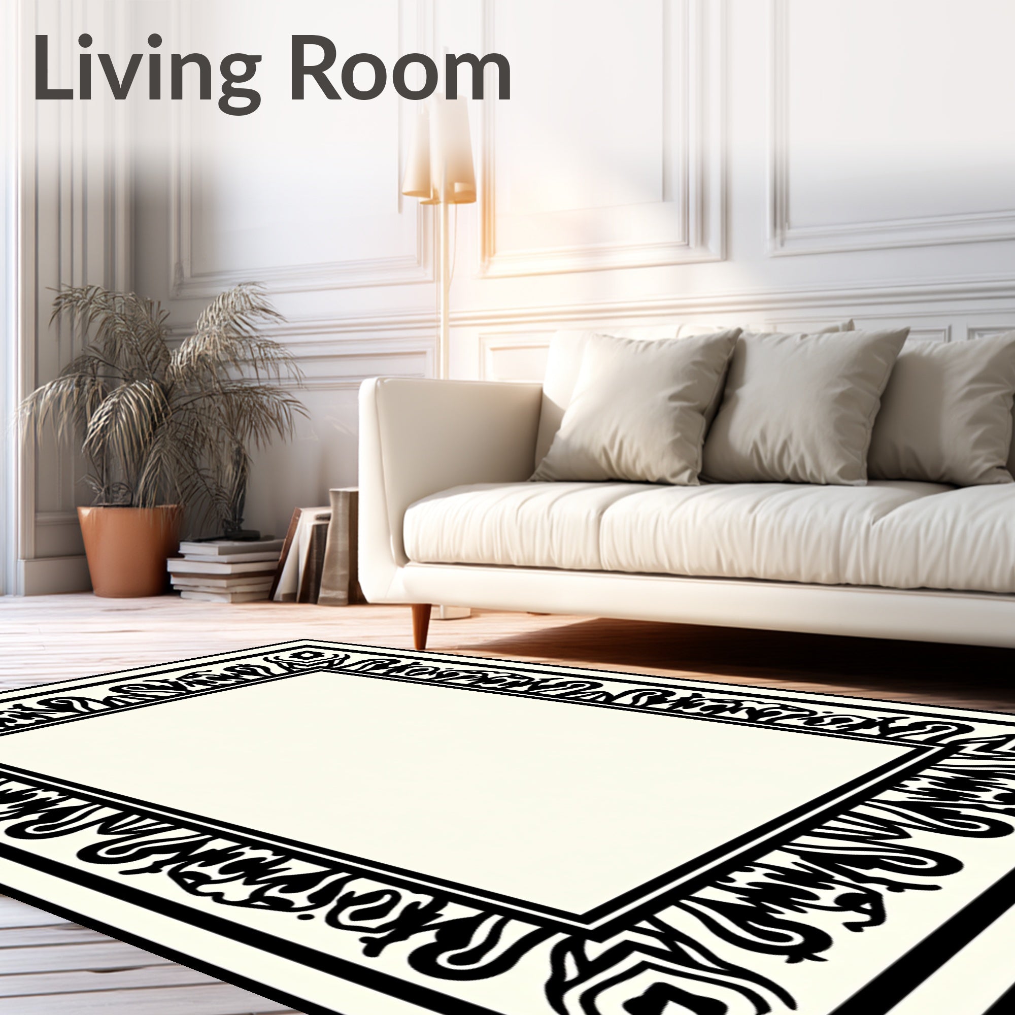 Bold Black Cream Abstract Motif Rug