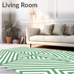 Green White Geometric Stripe Pattern Rug
